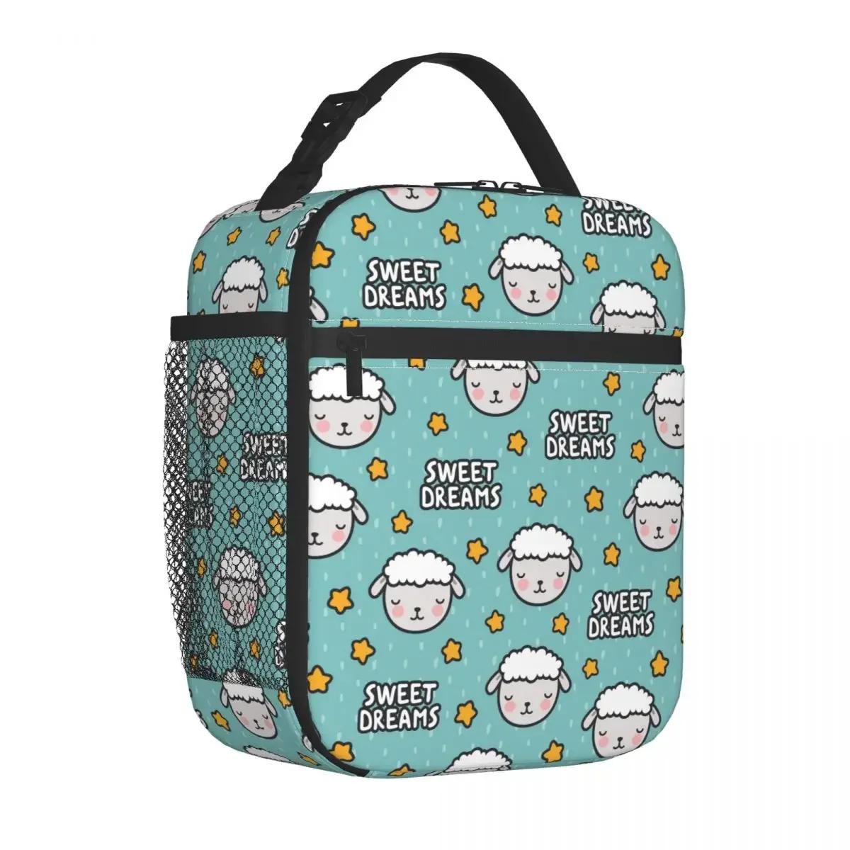 

Милая мультяшная овечка Изолированная сумка для ланча Спящие овечки Хранение Ланч-бокс для еды Портативный Термокулер Ланч-бокс Школа 26x21x11CM белый