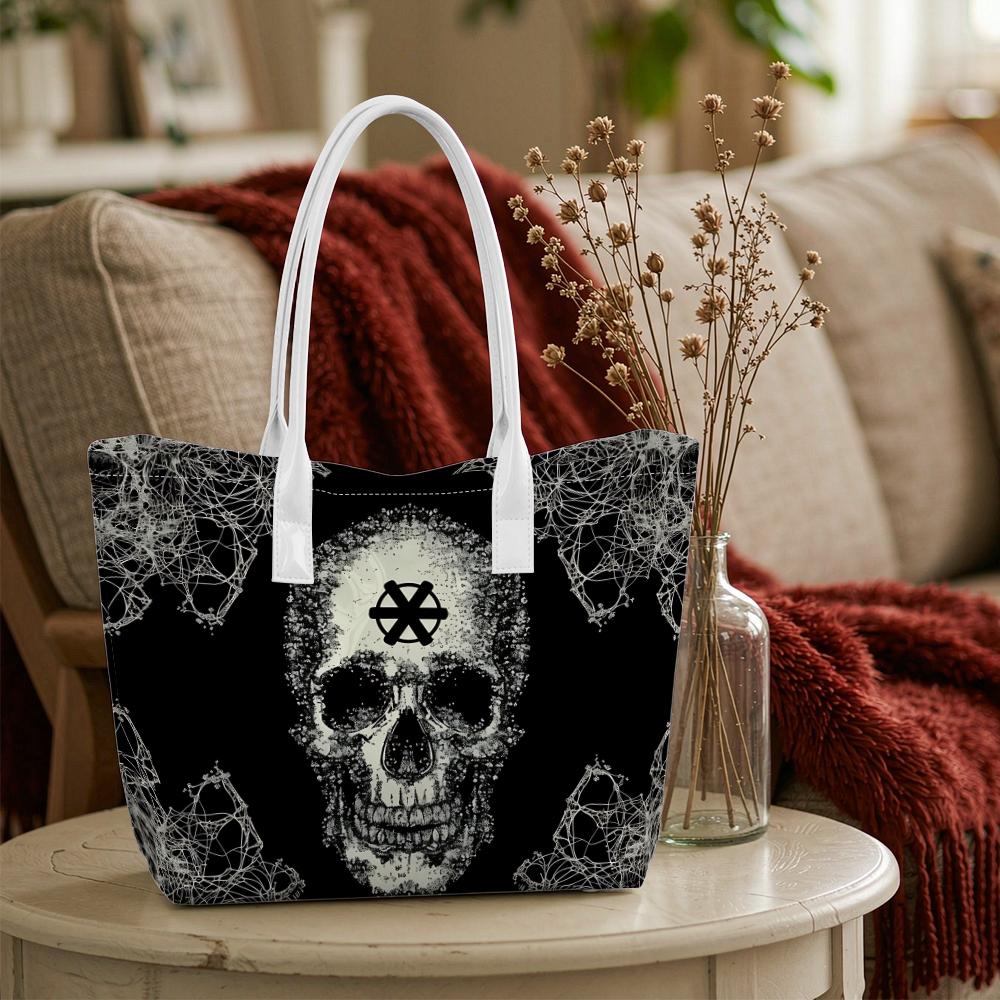 Gothic Skull Print Tote Bag Large Capacity Daily Shoulder Handbag for Casual Use