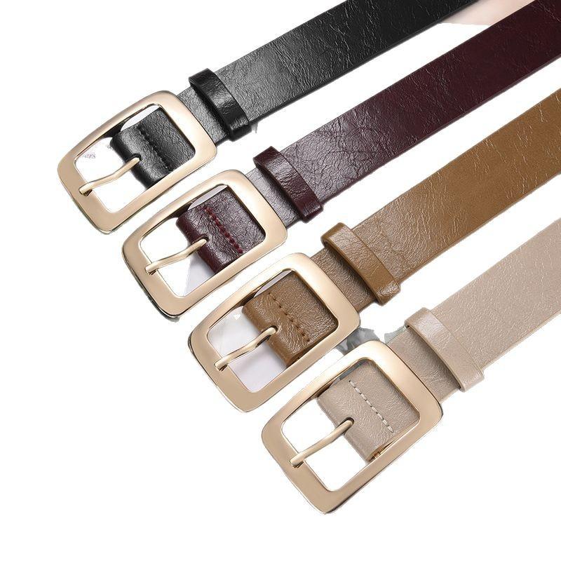 Simple Metallic Gold Pin Buckle Belt For Women Fashion Casual Jeans Accessories Girdle Goth Retro Pu Leather White Waistband