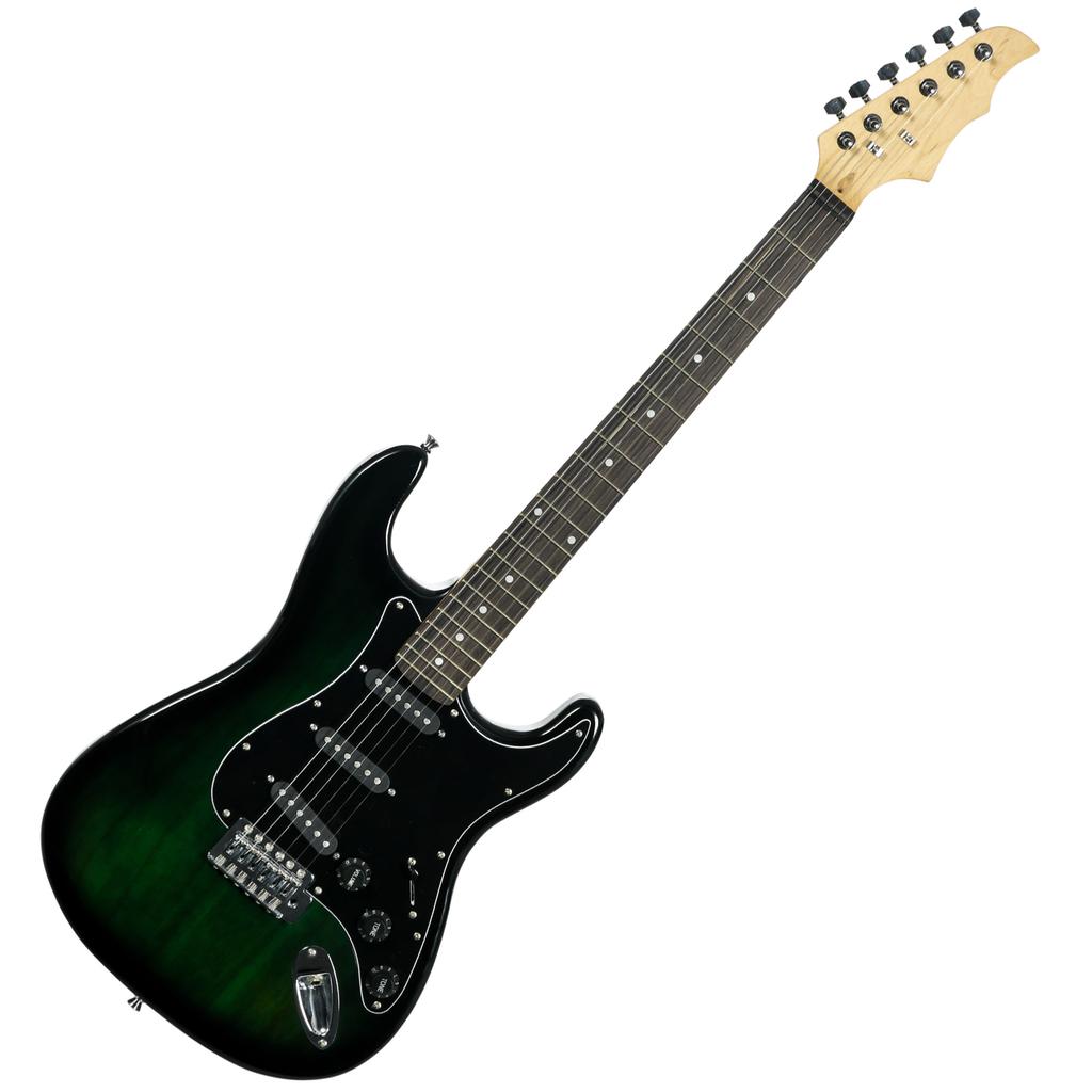 Six-String Electric Guitar, with 15W Amplifier, Digital Turner, Picks, Shoulder Strap, Case Bag - Dark Green