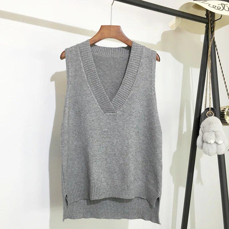 V-neck Knitted Vest Womens Sweater Autumn And Winter 2023 Vinatge Loose Pullover Women Vest Sleeveless Sweaters Fashion 11810
