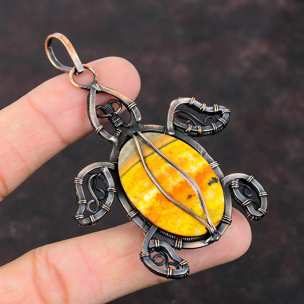 Bumble Bee Jasper Pendant Copper Wire Wrapped Pendant Handmade Tortoise Jewelry Natural Gemstone Pendant Antique Copper Jewelry Gift For Her