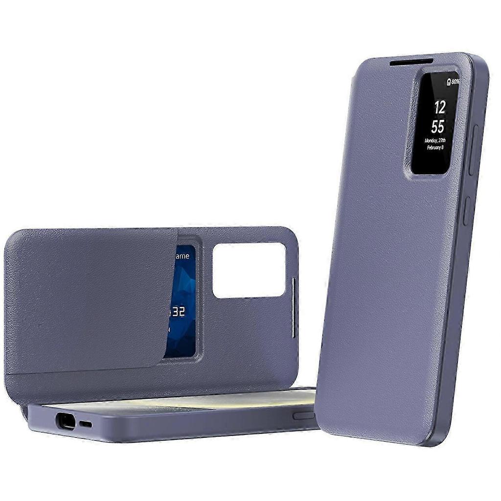 For Samsung Galaxy A56 5G Case with Card Holder Smart View Window Leather Phone Cover - Lavender Gre