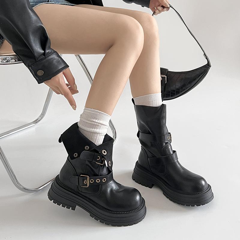 

Cowhide version~ Retro Maillard brown Martin boots for women s new autumn and winter 2025 two thick-soled medium boots 40 чёрный