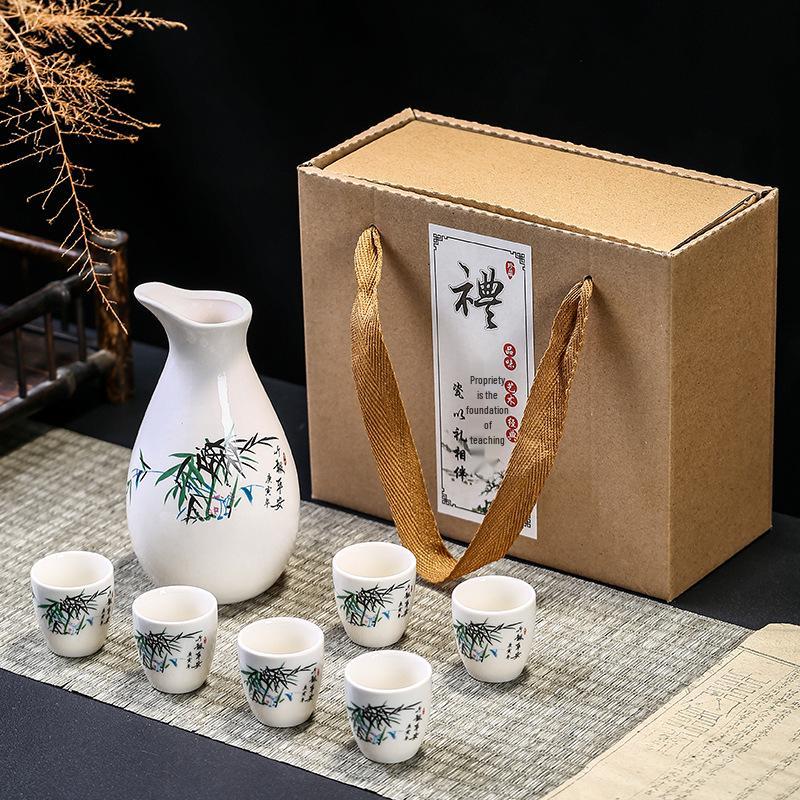 Yinjiu Ceramic Wine Set - Includes 1 Decanter and 6 Cups - Ideal for Events and Gifting
