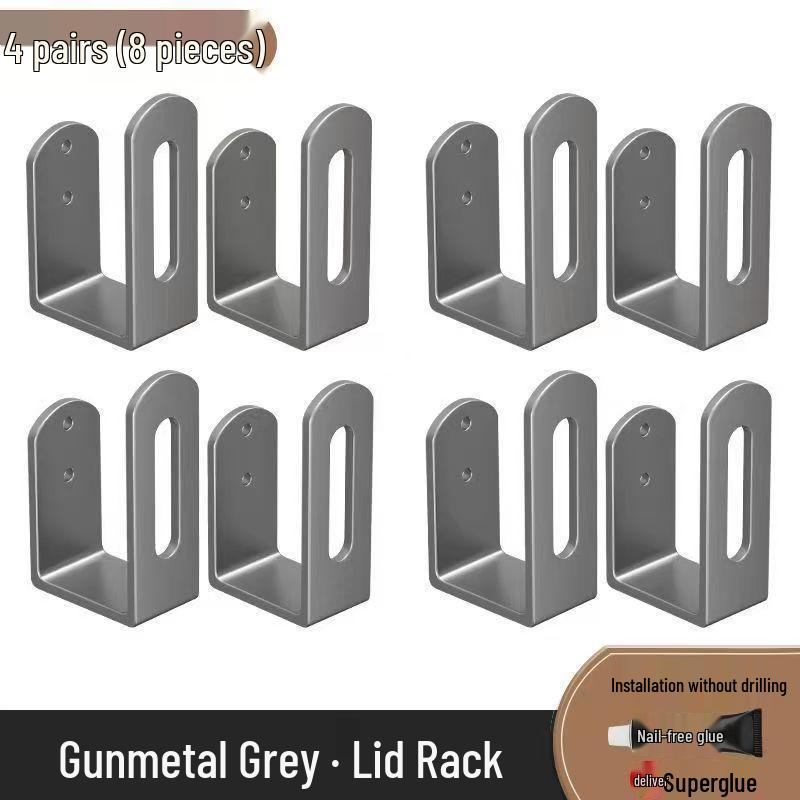 Wall-Mounted No-Punch Pot Lid & Cutting Board Storage Rack