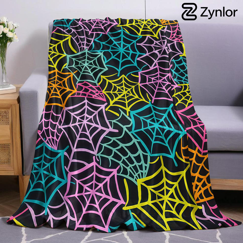 Neon Spider Web Cartoon Anime Print Flannel Blanket Soft Warm Throw for Kids Bedroom Sofa Bed Christmas Office Car
