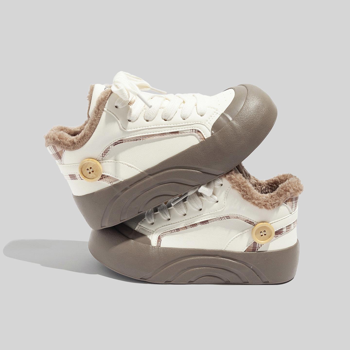 Belle 22 winter new American retro velvet thermal board shoes niche design platform cotton shoes 35