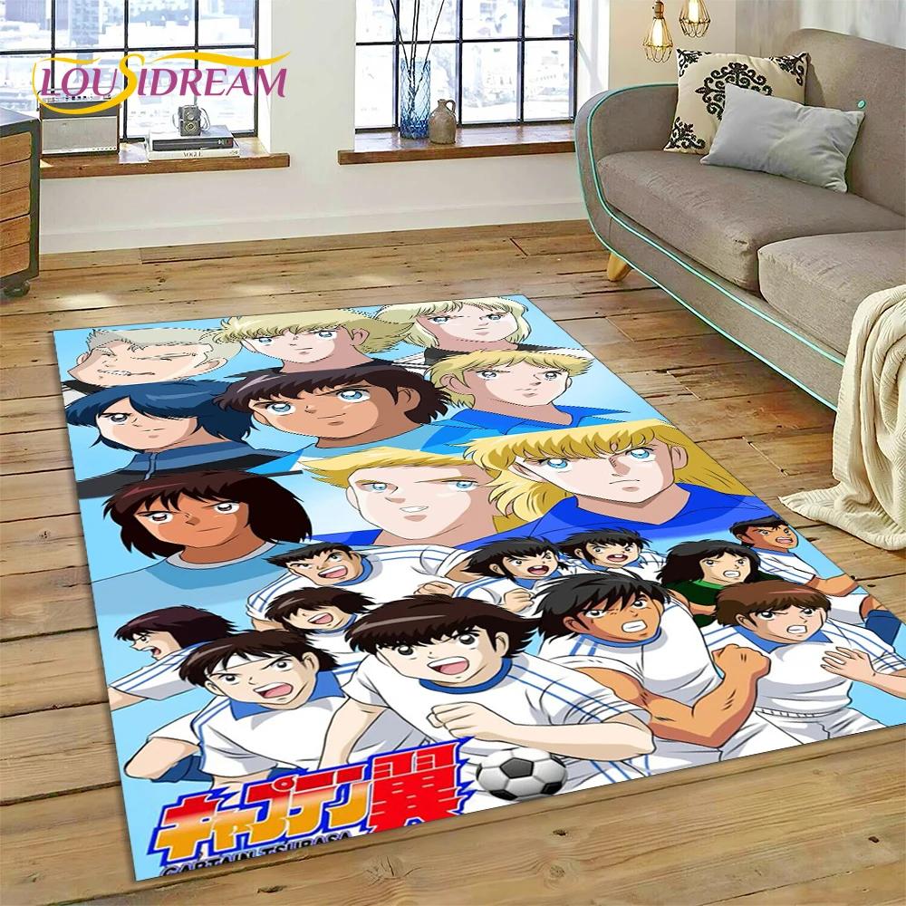 3D Cartoon Captain Tsubasa Fußballteppich für Schlafzimmer Wohnzimmer Heimsofa Dekoration, Kinderspiel Große Dekor Bodenmatte