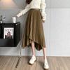 Retro Maillard Midi Skirt: High-Low A-Line Pleated Design for Women, Autumn Collection