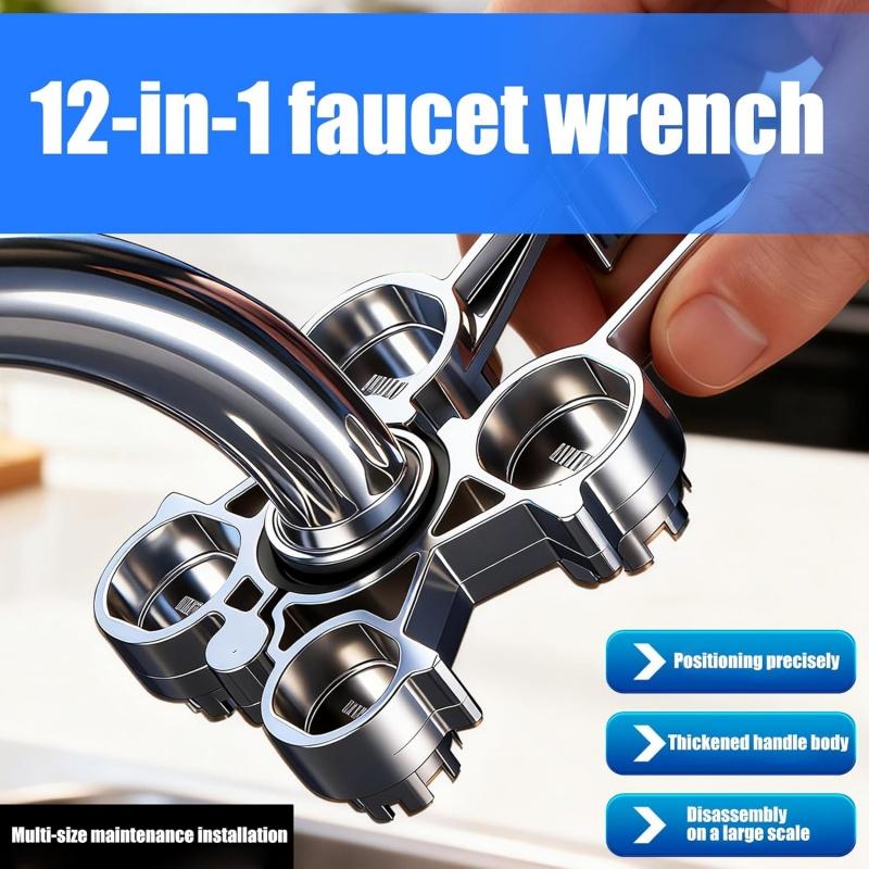 12 in 1 Faucet Aerator Wrench Tool, Multifunctional Metal Aerator Key Wrench With Ergonomic Handle for Various Plumbing Fixtures