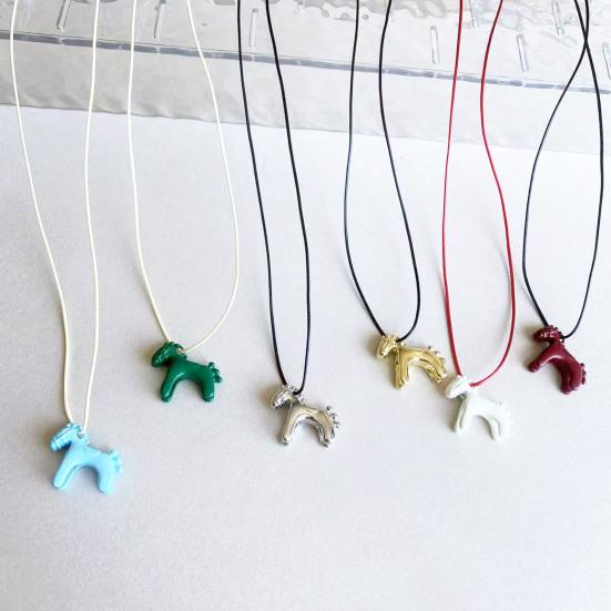 3D Horse Pendant Necklace Enamel Mini Horse Charm Necklace Cute Horse Long Necklace Gift for Men Women Horse Lovers