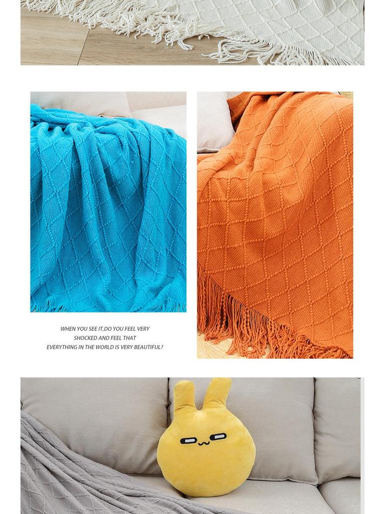 Cobertor Tricotado Moderno Minimalista com Padrão Diamante Cor Sólida - Cobertor de Sesta Personalizável para Carro ou Cama