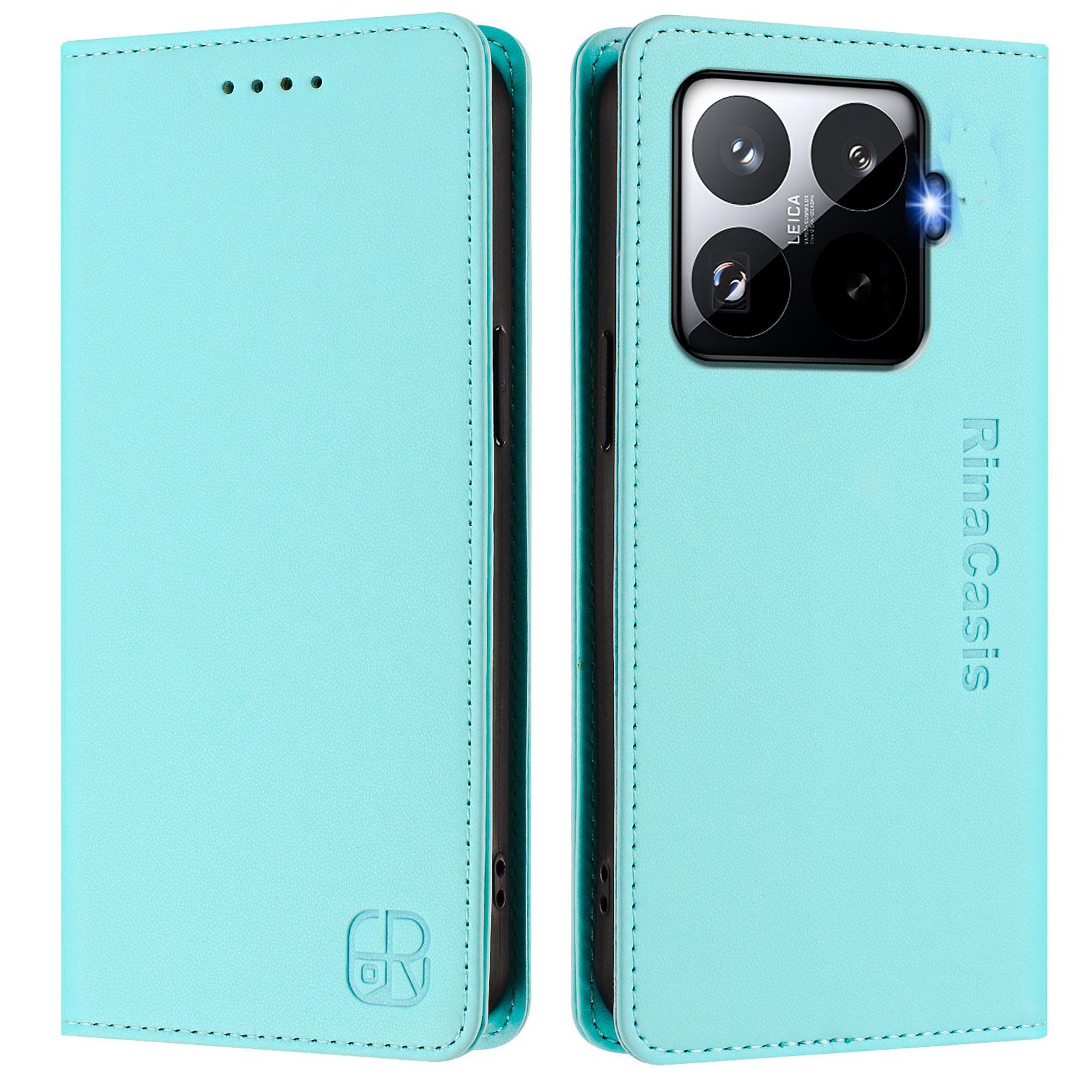 

For Xiaomi 15T Pro Leather Case RINACASIS RC01 Phone Cover with RFID Blocking Wallet Stand Mint Green