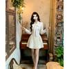 Dress Women's Long-sleeved Bow Collar Lace Lace Waist Pleated Short Skirt Sweet Gentle Wind Small A-shaped Umbrella Skirt