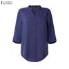 ZANZEA Women Casual V-Neck Solid Color Loose 3/4 Sleeve Blouse