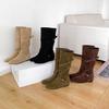 Retro temperament thick heel khaki over-the-knee boots women's boots small slim inner heightening stacking boots knight boots