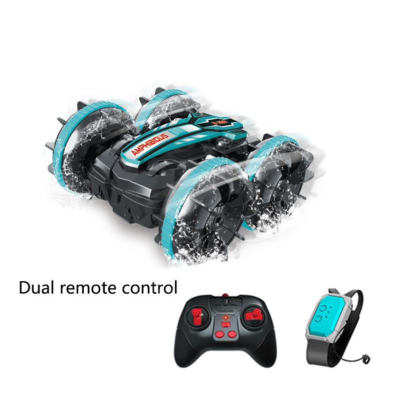 

Электрический автомобиль-амфибия с управлением жестами, полноприводный, внедорожный, на радиоуправлении, для детей, чтобы выполнять трюки и перевороты с ощущением бетона. синий