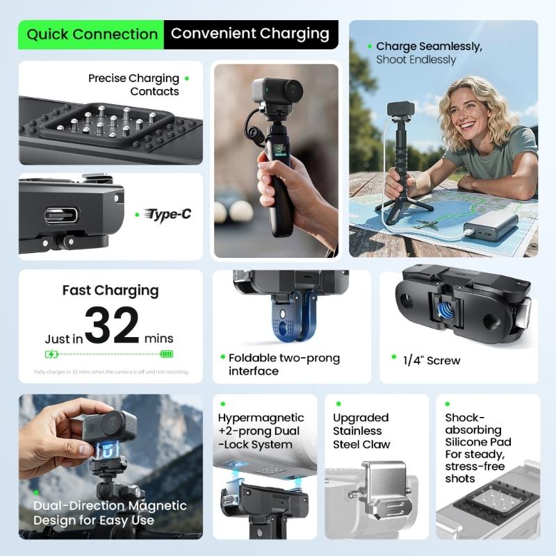 Magnetic Quick Release Mount for Camera Nylon Base with Charging Port Multiple Angle Adjustment