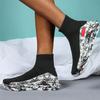 Chaussures Décontractées Slip-on Unisexe Baskets pour Femmes Tissus Tricotés Stretch Chaussettes Chaussures Mode Ajouré Coussin Semelle Épaisse Chaussures de Marche