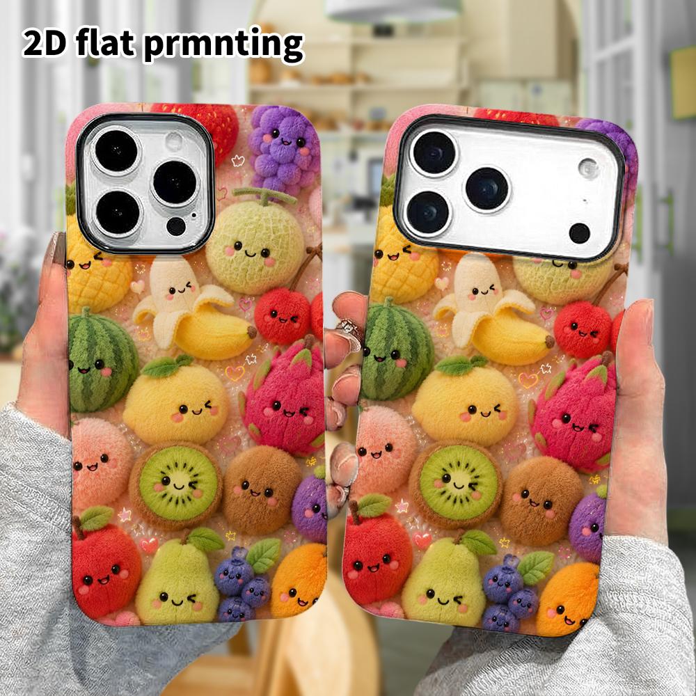 Phone case: 2D flat, suitable for iPhone 18 17 16 15 14 13 12 Pro protective case, fruit family, perfect Christmas and Halloween holiday gift