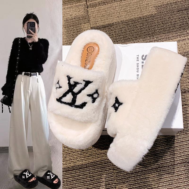 

8СМ толстоподошвенные тапочки-шлепанцы с буквенным принтом, женские 2025 осень и зима, новая уличная обувь, маленький ароматный ветер, высота, хлопковые тапочки-шлепанцы на одной подошве женские 40 бежевый