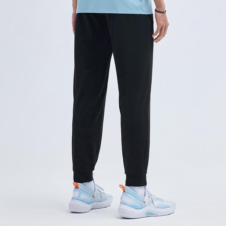 Anta Basketball Series Solid Color Logo Mid-Waist Straight-Leg Joggers Men Bottoms Black 152321333-1