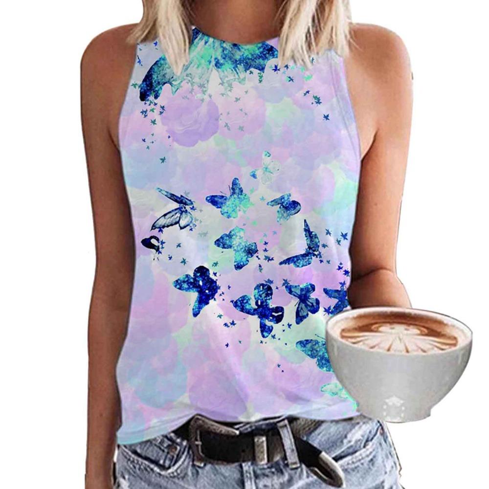 Summer Colorful Butterfly Floral 3D Print Tank Tops Women Streetwear Y2k Oversized Vest Off Shoulder Sleeveless Woman Camisole