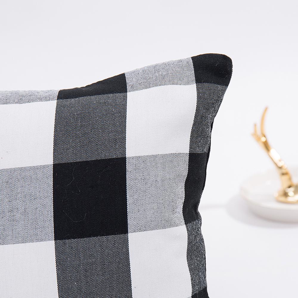 30X50/45X45cm Black Yarn Dyed Cotton Linen Tasselled Cushion Cover Hot Plaid Stripes Geometry Pillowcase Decorativos Para