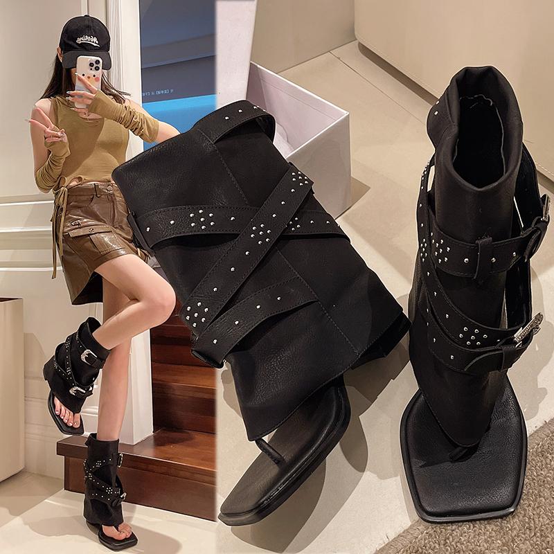 Fashion New Shoes with Chunky Heel Ladies Modern Ankle Boots 2025 Fashion Rivet Footwear Women Sandals Boots Shoes Female Flip Flops