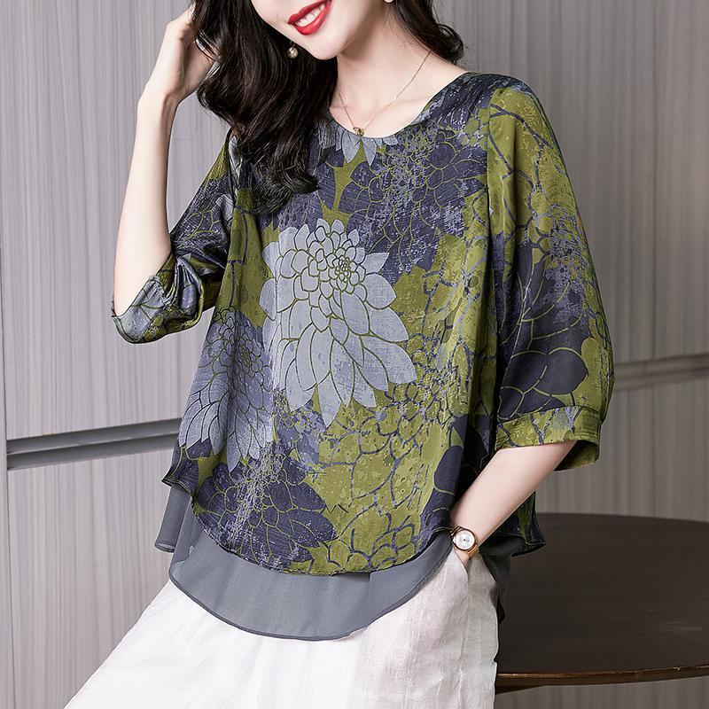 

Women Summer Style Blouses Shirts Lady Casual Half Sleeve O-Neck Chiffon blouse Tops XXXXL