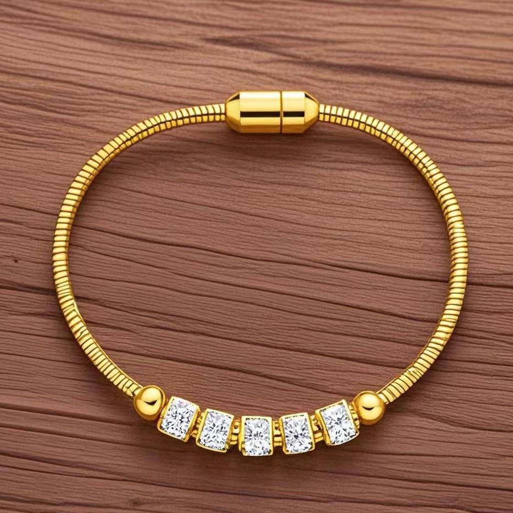 316L Edelstahl Goldfarben Strass Perlenarmband Für Damen Mode Damen Magnetverschluss Armreifen Schmuck GeschenkeDI