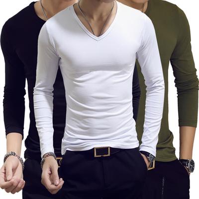 Trendige Unisex Herrenbluse Lässiges Pullover-T-Shirt Mode-Tops V-Ausschnitt Langarm Slim Fit Neu