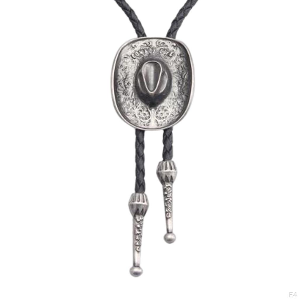 3D Western Cowboy Hat Bolo Tie Vintage Adjustable Gift American Necklace for Halloween Party Men and