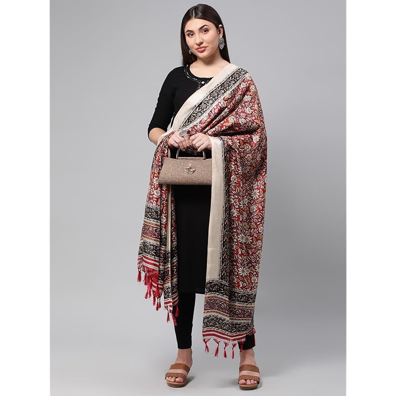 RANI SAAHIBA Women s Art Silk Kalamkari Dupatta(SKRDD2511_Black) Free малиновый