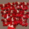 2pcs/set Hanfu Headwear Chinese Style Red Barrettes Cute Ancient Style Hair Clip  Winter