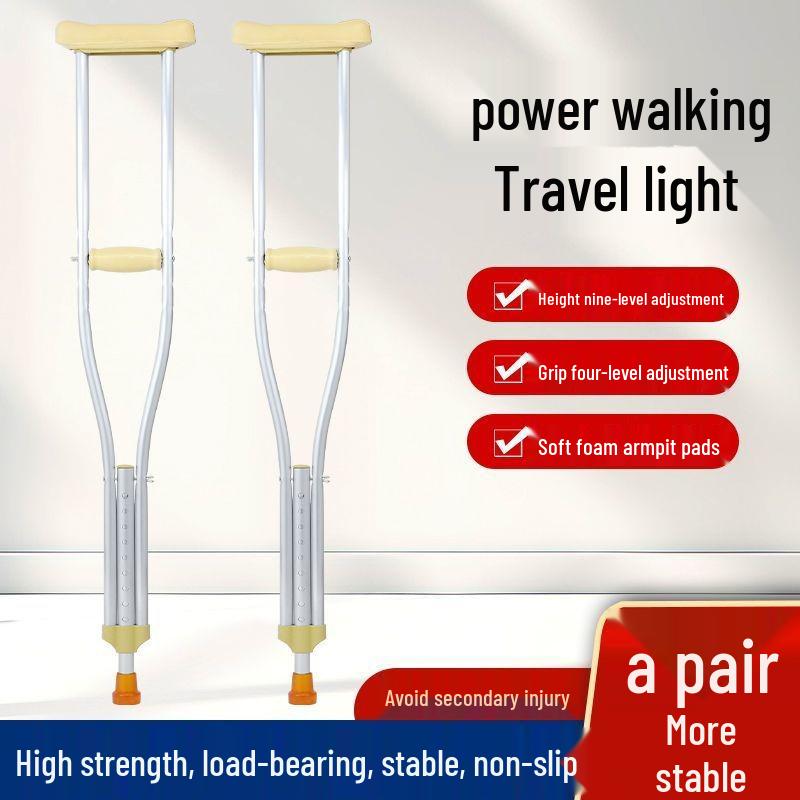 Anti-Slip Crutches for Seniors, Young People, or Recovery: Walking, Double Crutches, Sticks, and Walkers.