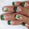 24 Pcs French Tip Press On Nail Short False Nail Shamrocks Stick On Nail Saint Patricks Day Acrylic Nail for Woman