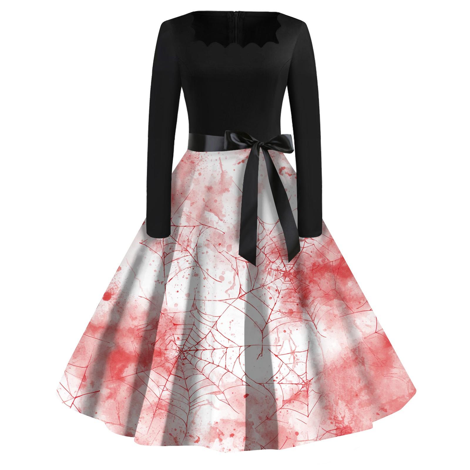 

Женское повседневное модное платье винтажного стиля с квадратным вырезом и принтом на Хэллоуин XXXL