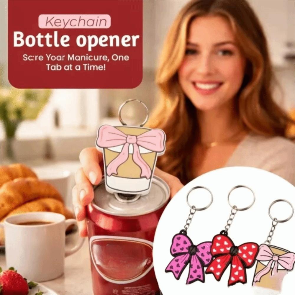 Non Slip Bow Keychain Bottle Opener Beautiful Practical Cute Aesthetic 2 in 1 Bow Keyring Plastic Bow Tie Shape Soda Can Opening