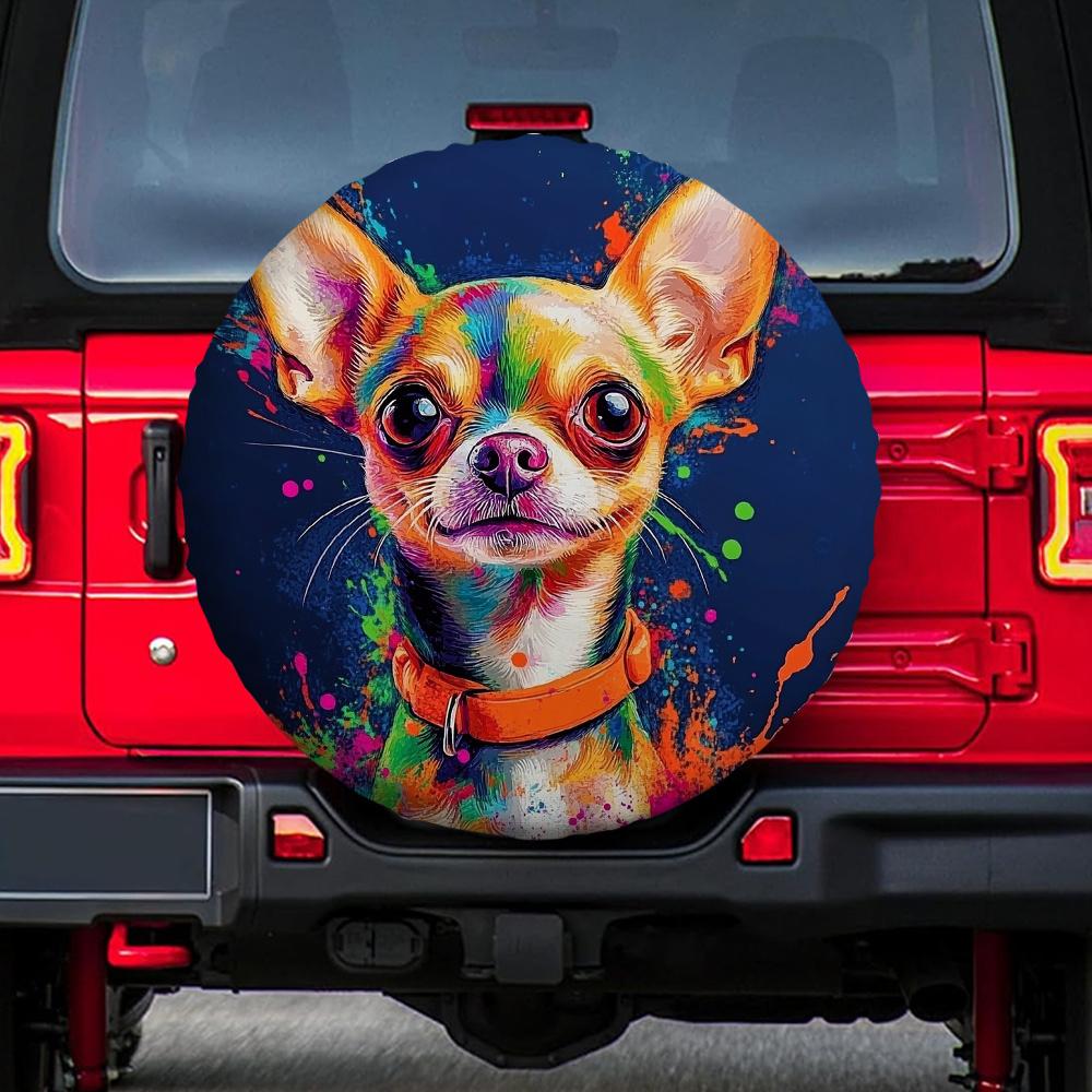 1pc 2D Flat Printing Car Tire Cover Colored Puppies 100% Polyester Without Electricity Party Perfect For Mountain Parking, 2D Fl