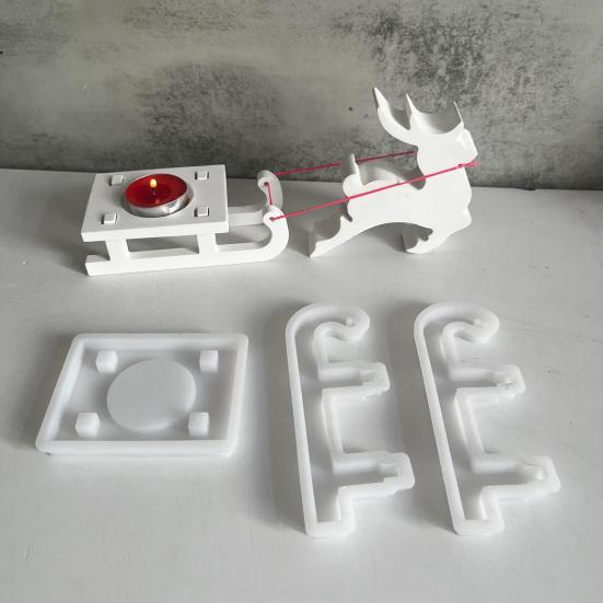 Christmas Reindeer Sleigh Mold Silicone Mold for Candle Holders Soap Plaster Crafts Flexible Non-Stick DIY Baking Mold for Holiday Decor