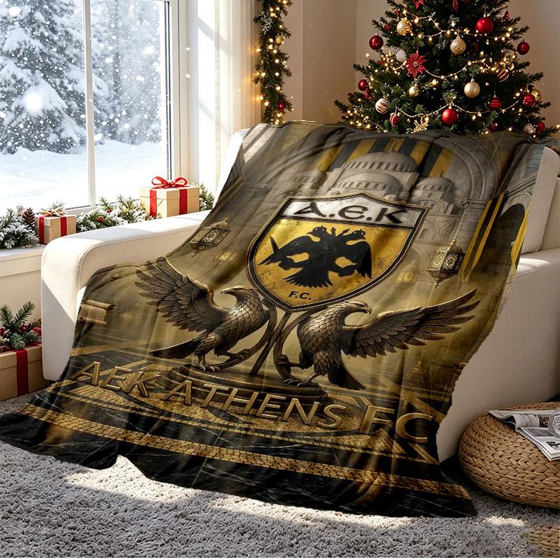 AEK Athens FC Pattern Blanket for Home Decoration, Bed, Sofa, Car Travel, Camping, Suitable for All Seasons, Birthday Christmas Gift