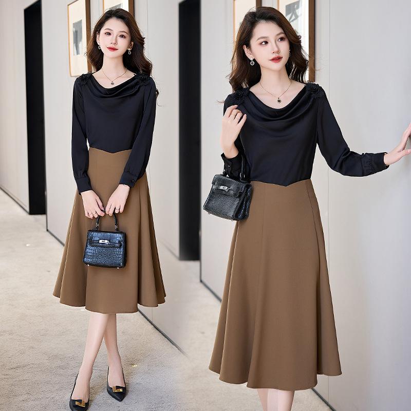 

Профессиональный костюм юбка женский весна и осень новый темперамент светская львица рубашка юбка комплект из двух предметов простой XXL