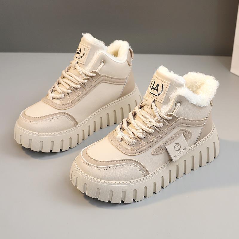 High Top Snow Boots  Women's Winter Plush Student Cotton Shoes  Trendy Thick Soles Casual Sports Shoes