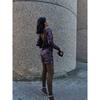 Sequin Sexy Goddess Party Battle Robe Fancy Mysterious Purple Bare Back Sequin Long Sleeve Narrow Dress