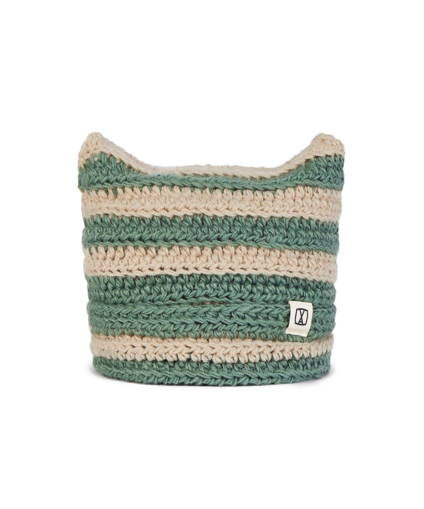 Bajal Square Label Striped Crochet Beanie Green