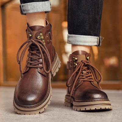 Ankle Boots Warm Winter Genuine Leather Men Boots Comfort High Top Shoes Outdoor Anti-slip Walking Shoe Travel Lace-Up Boots