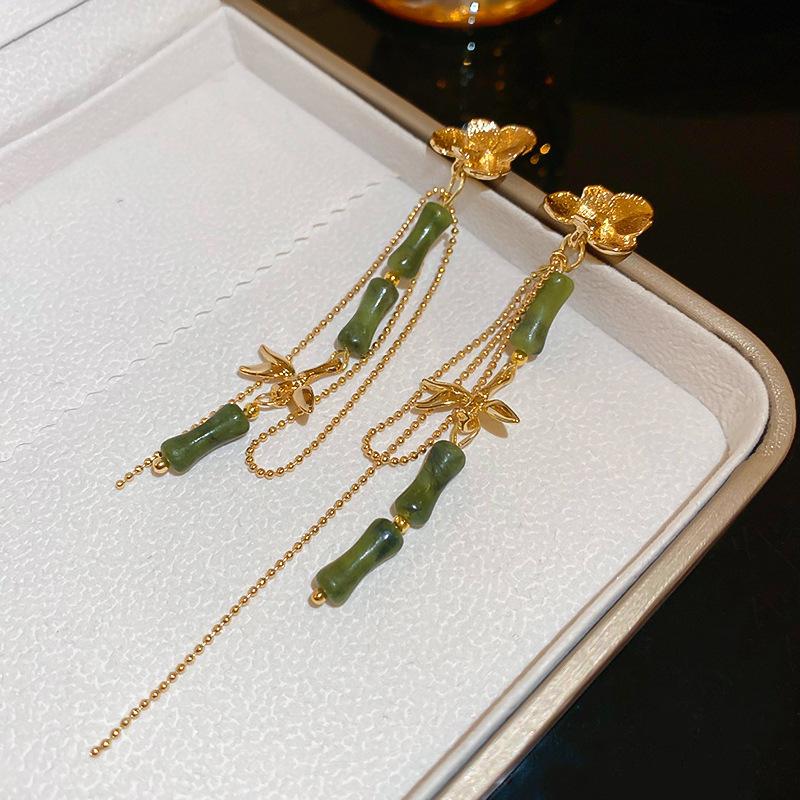 New Chinese Style Oil Drop Butterfly Flower Gourd Pearl Fringed Earrings Retro Ear Hook Light Luxury National Style Earrings Women