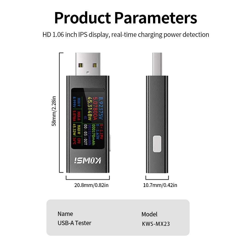 KWS-MX23 USB Digital Display Voltage Ammeter Power Meter Multi-function Cell Phone Charging Tester DC 4-30V 0-8A